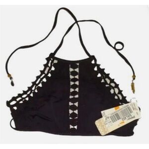 $94 Ale Alessandra Lace Inserts Bikini Top Small Strappy Back Embellished Ties